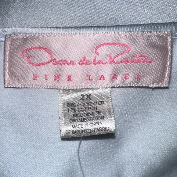 Oscar de la Renta ~ Pink Label ~ Blue Crystal Satin Lace Nightgown Size 2X